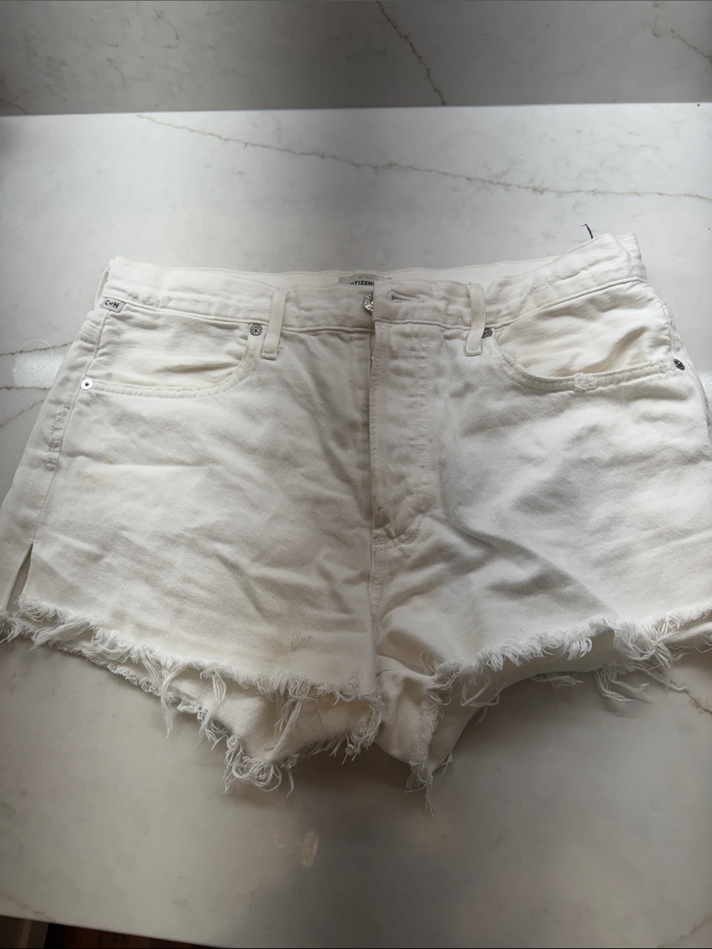 Citizens Of Humanity White Frayed Hem Denim Cutoff Shorts